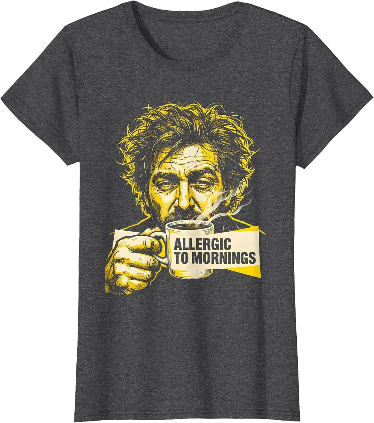 Women's Allergic To Mornings Funny Design T-Shirt - Dark Heather Grey