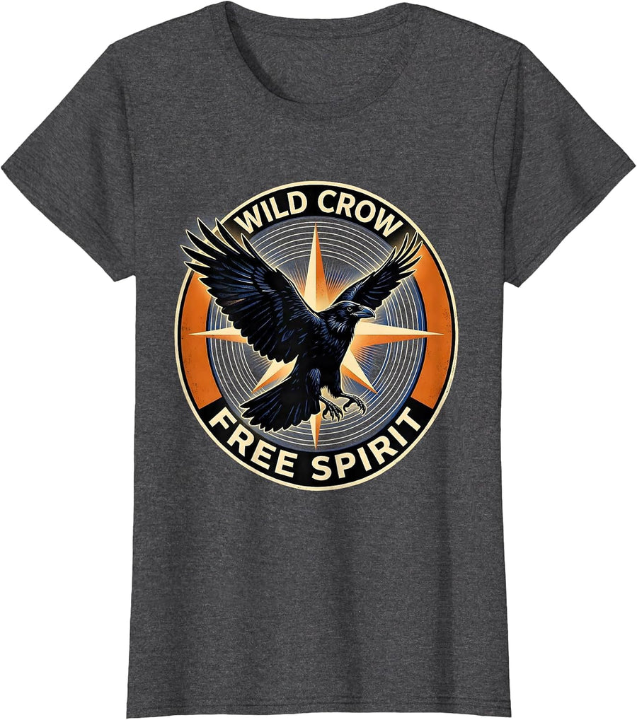 Women's Wild Crow Free Spirit Nature Lover Design T-Shirt - Dark Heather Grey