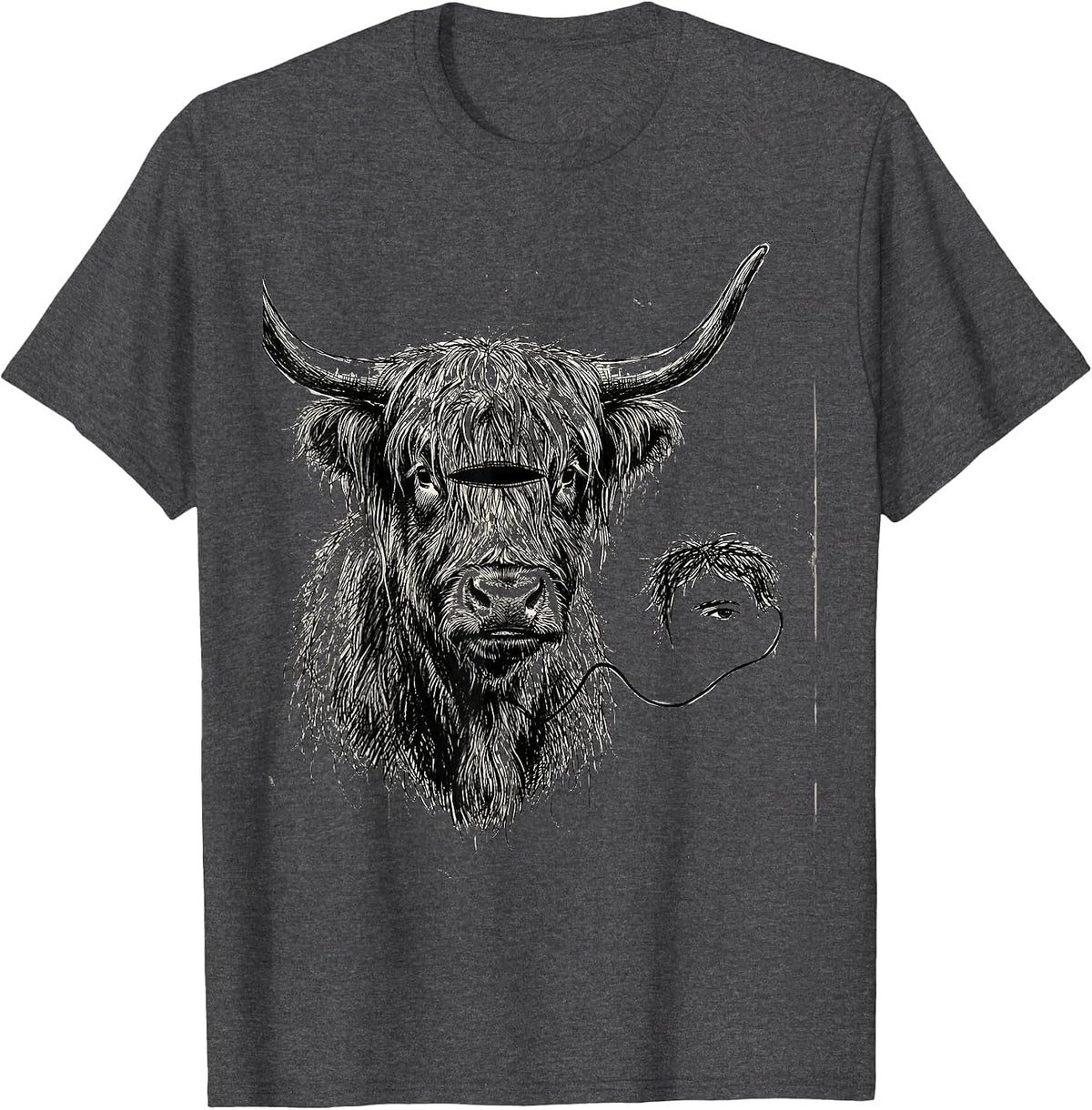 Highland Cow Doodle Cute Cow Lover Humor T-Shirt - Dark Heather Grey