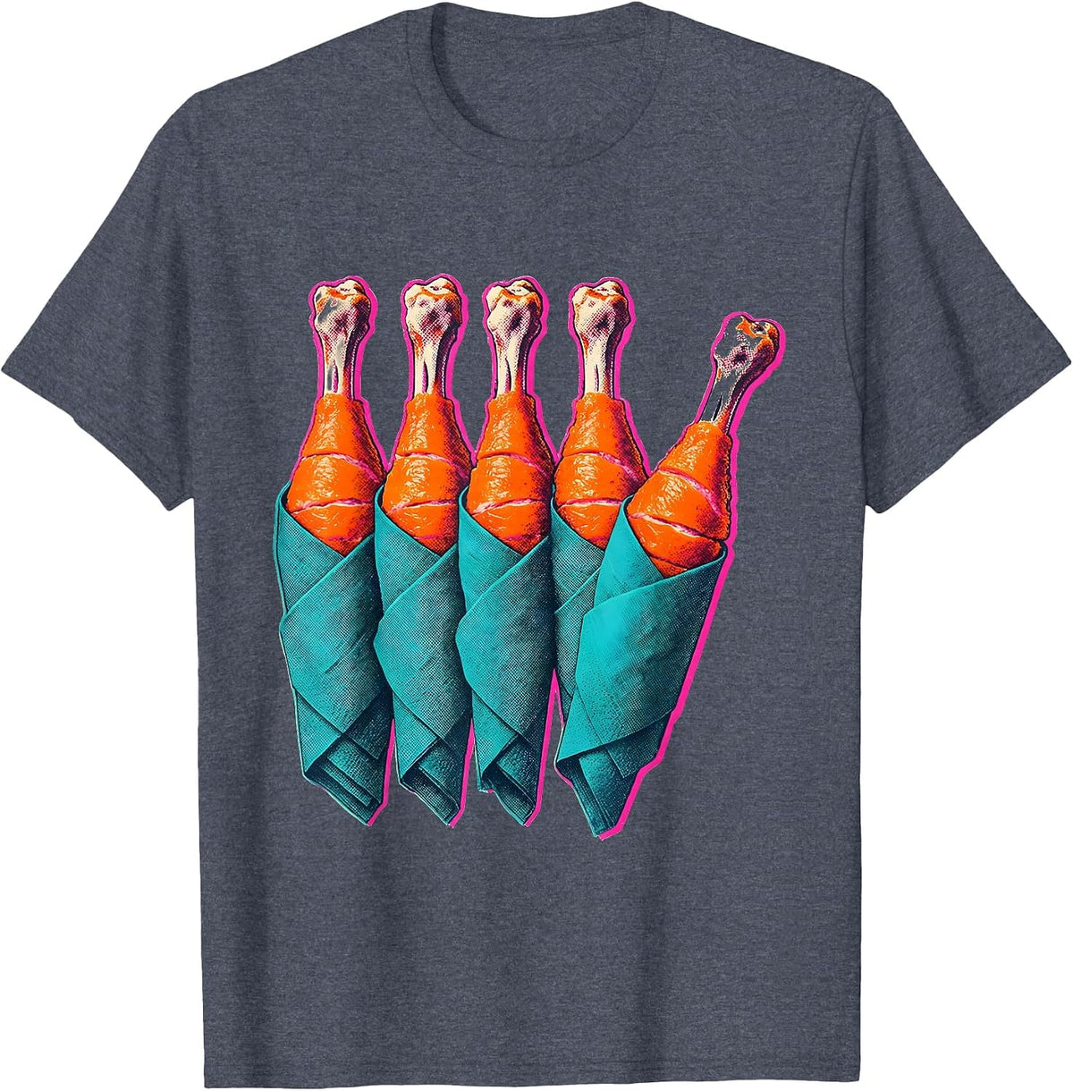 Thanksgiving Turkey Drumsticks Matching Family Humor T-Shirt - Heather Blue