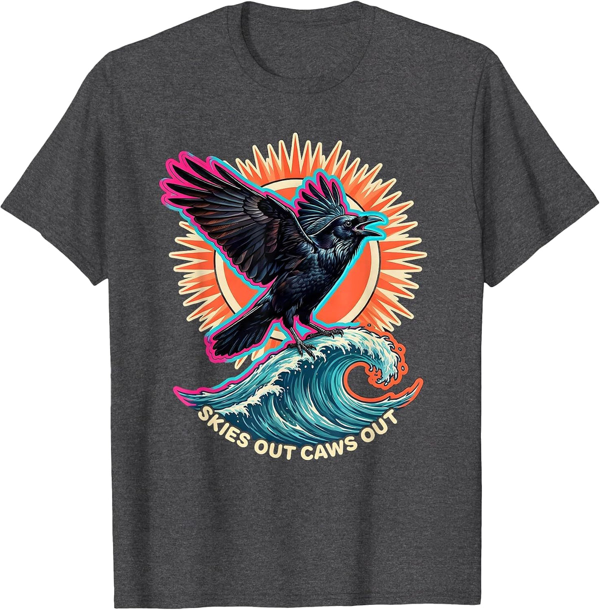 Men's Skies Out Caws Out Crow Bird Lover Design T-Shirt - Dark Heather Grey