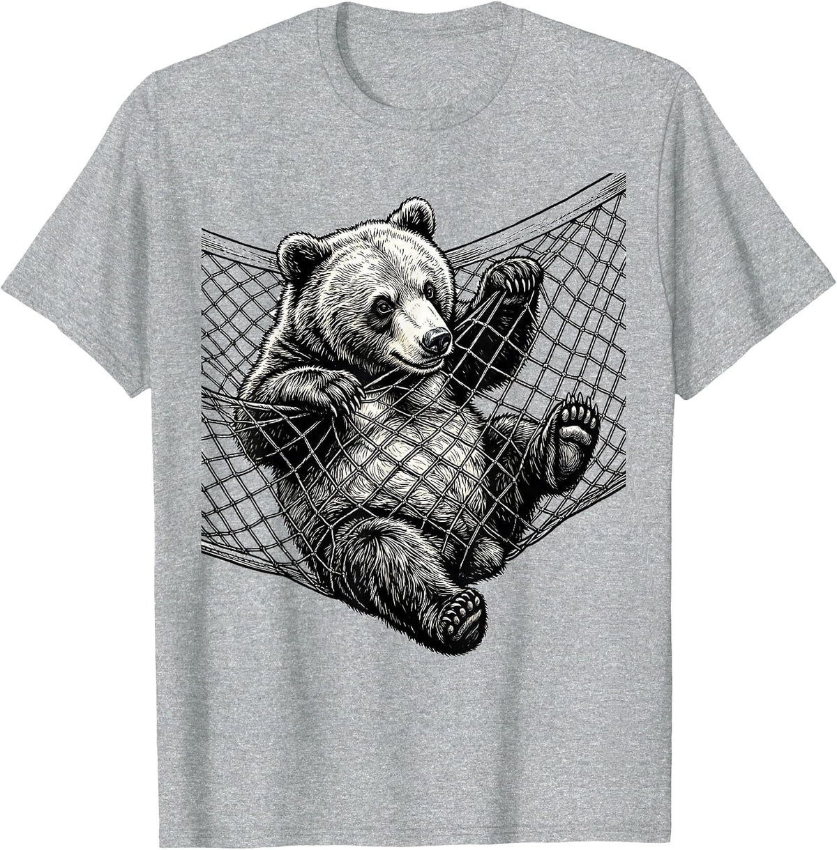 Men's Bear Cub Tangled in Tennis Net Funny Graphic T-Shirt - Heather Grey