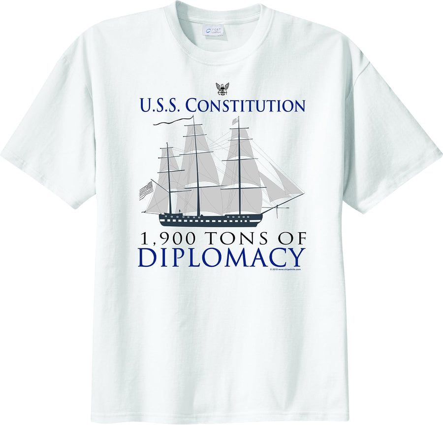 ShipShirts Men's USS Constitution 1900 Tons of Diplomacy Short Sleeve T-Shirt - As Pictured