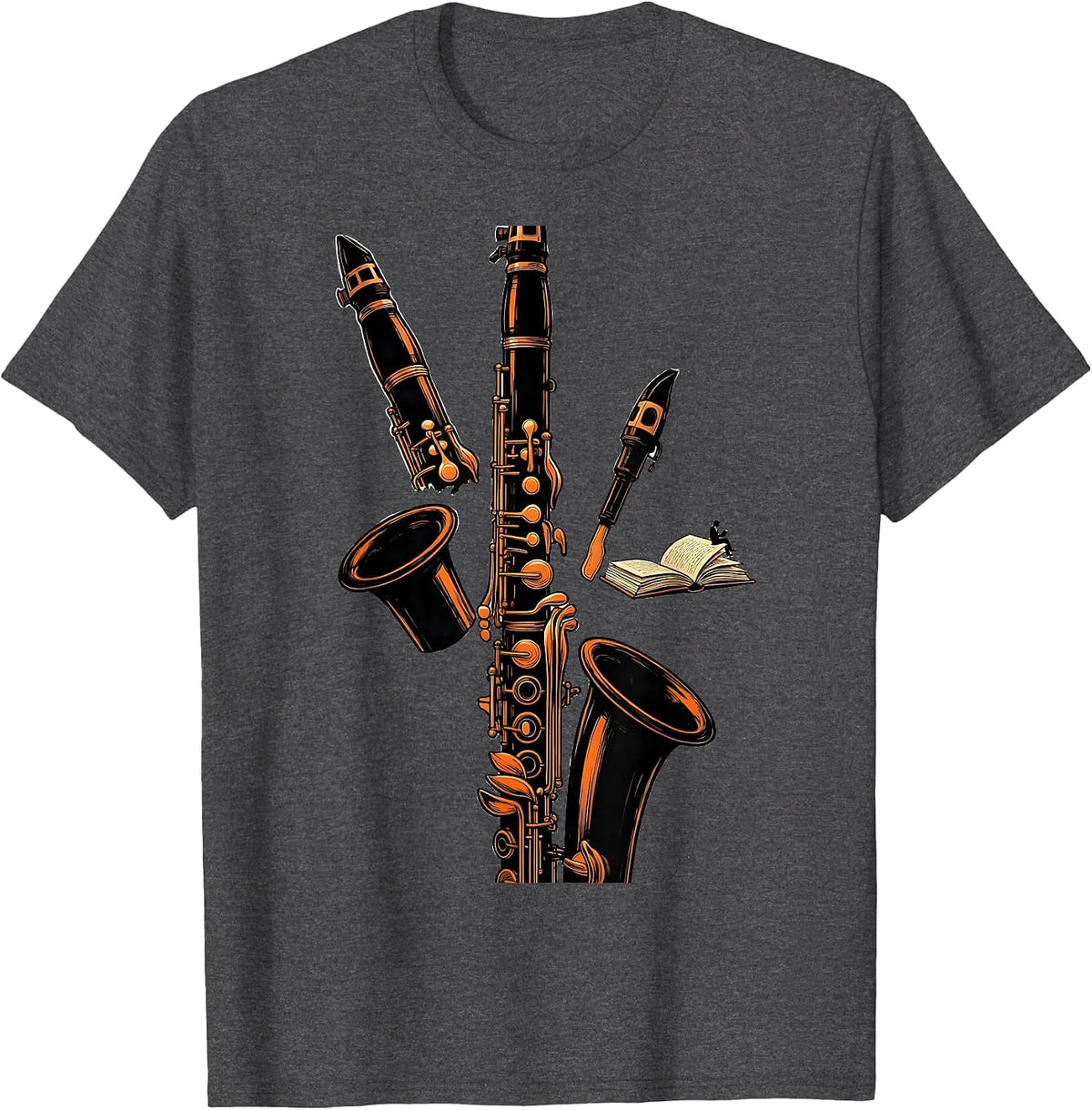 Exploded Clarinet Band Instrument Player Gift T-Shirt - Dark Heather Grey