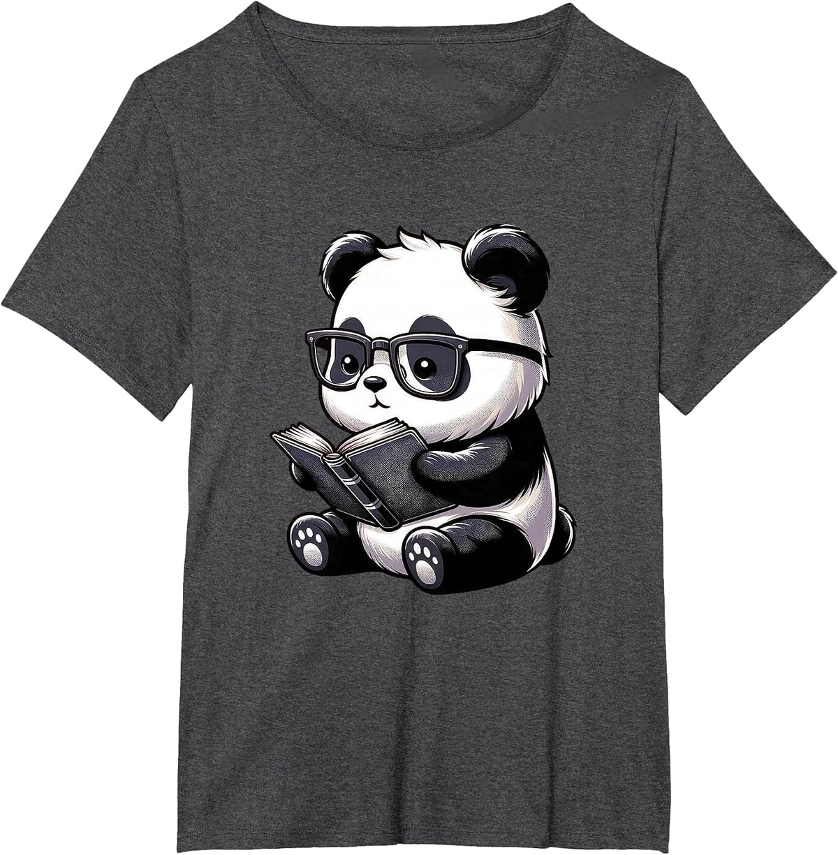 Panda Reading Book Kawaii Bookworm Librarian T-Shirt - Dark Heather Grey