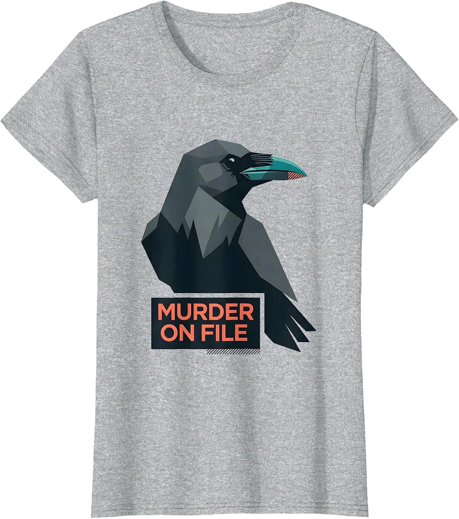 Murder On File Dark Humor Gothic Crow Lover Bird Enthusiast T-Shirt - Heather Grey