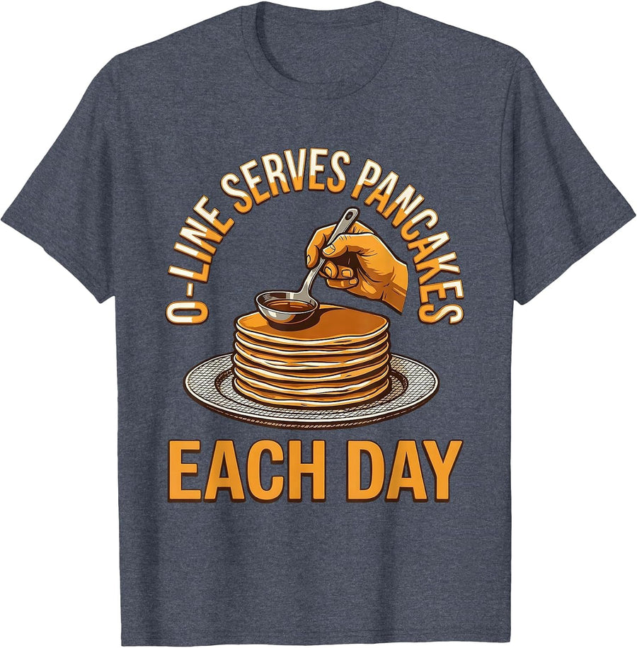 O-Line Serves Pancakes Each Day Funny Football Lineman T-Shirt - Heather Blue