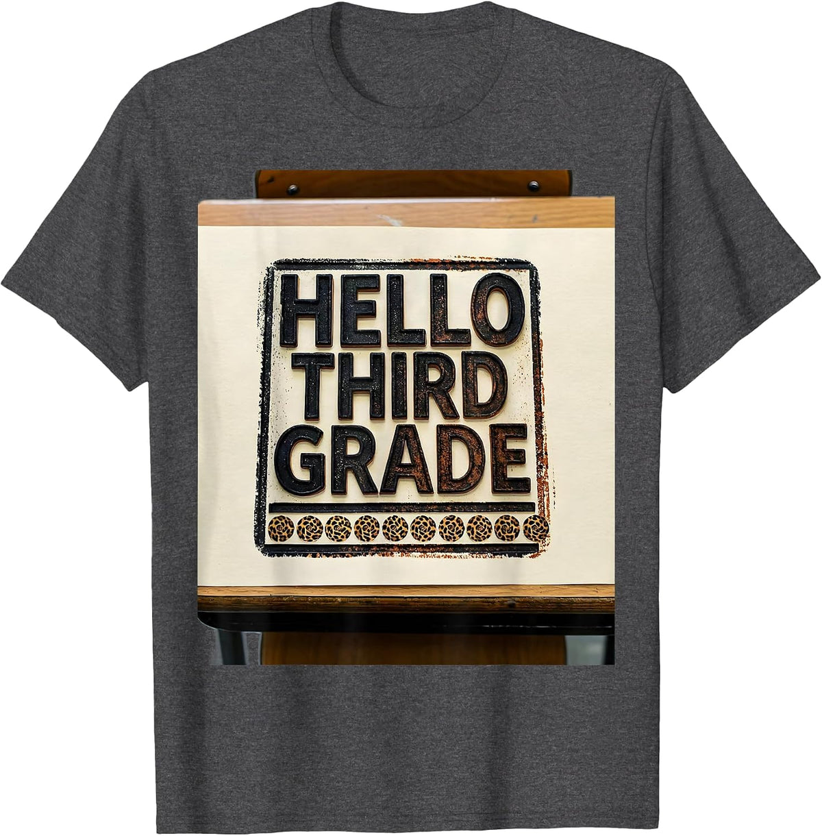 Hello Third Grade Leopard Teacher Back To School Girls T-Shirt - Dark Heather Grey
