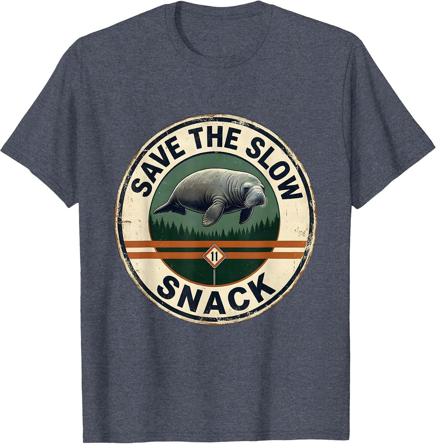 Save The Slow Snack Vintage Manatee Lover Funny Sea Cow T-Shirt - Heather Blue