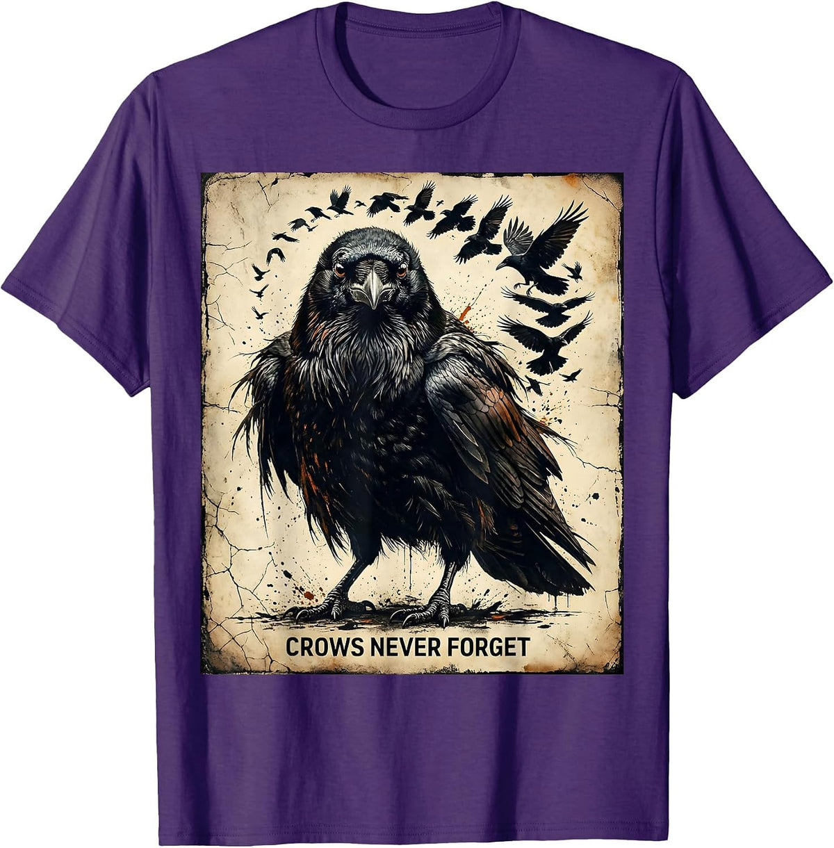 Crows Never Forget Clever Crow Design T-Shirt - Purple