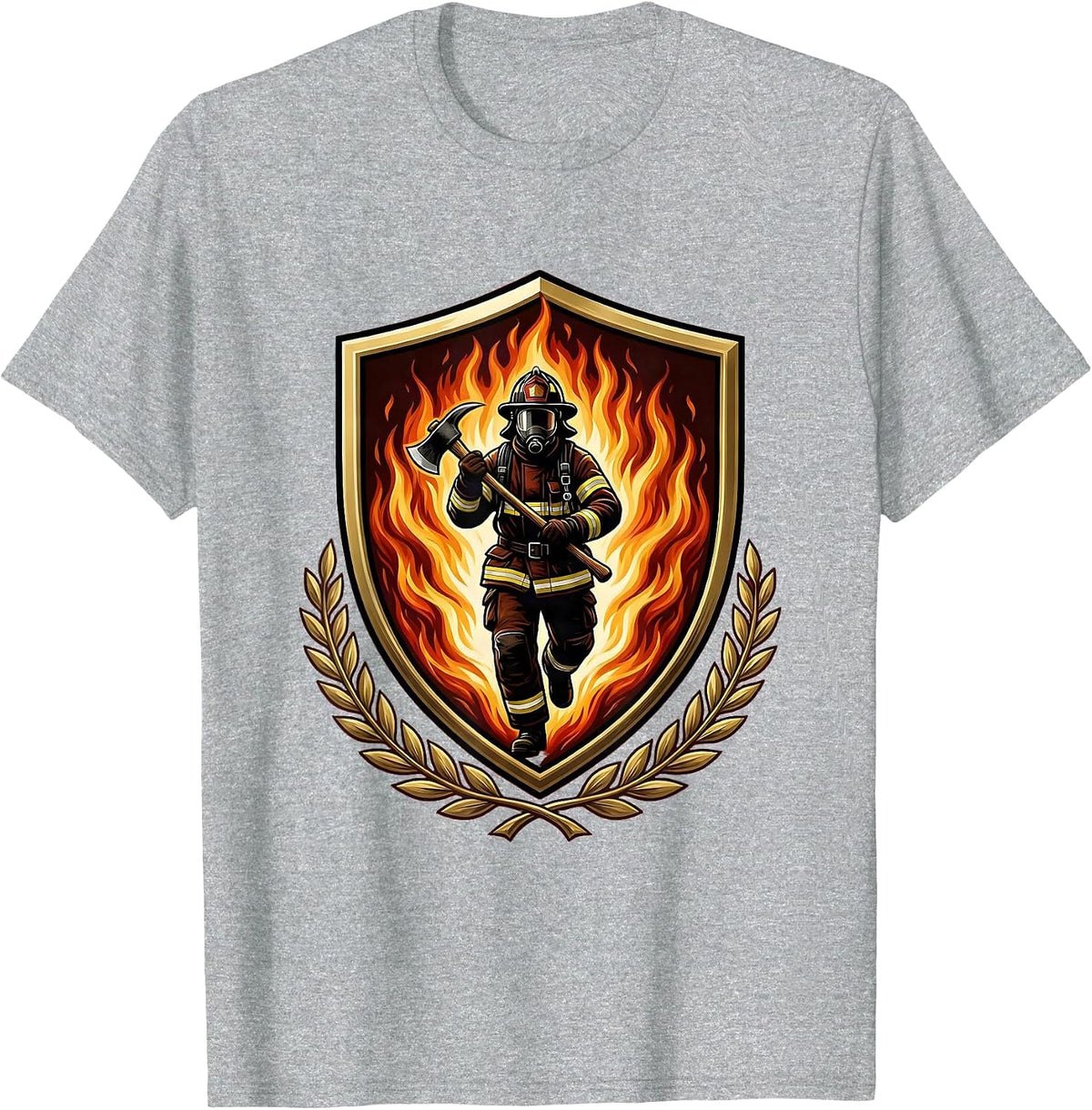 Men's Firefighter Silhouette Emerging From Wall of Flames T-Shirt - Heather Grey