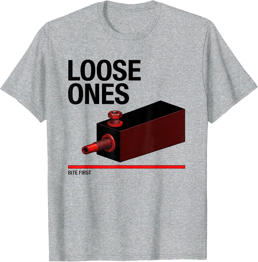 Loose Ones Bite First Funny Electrician Engineer Lineman T-Shirt, Men, Heather Grey, Medium - As Pictured