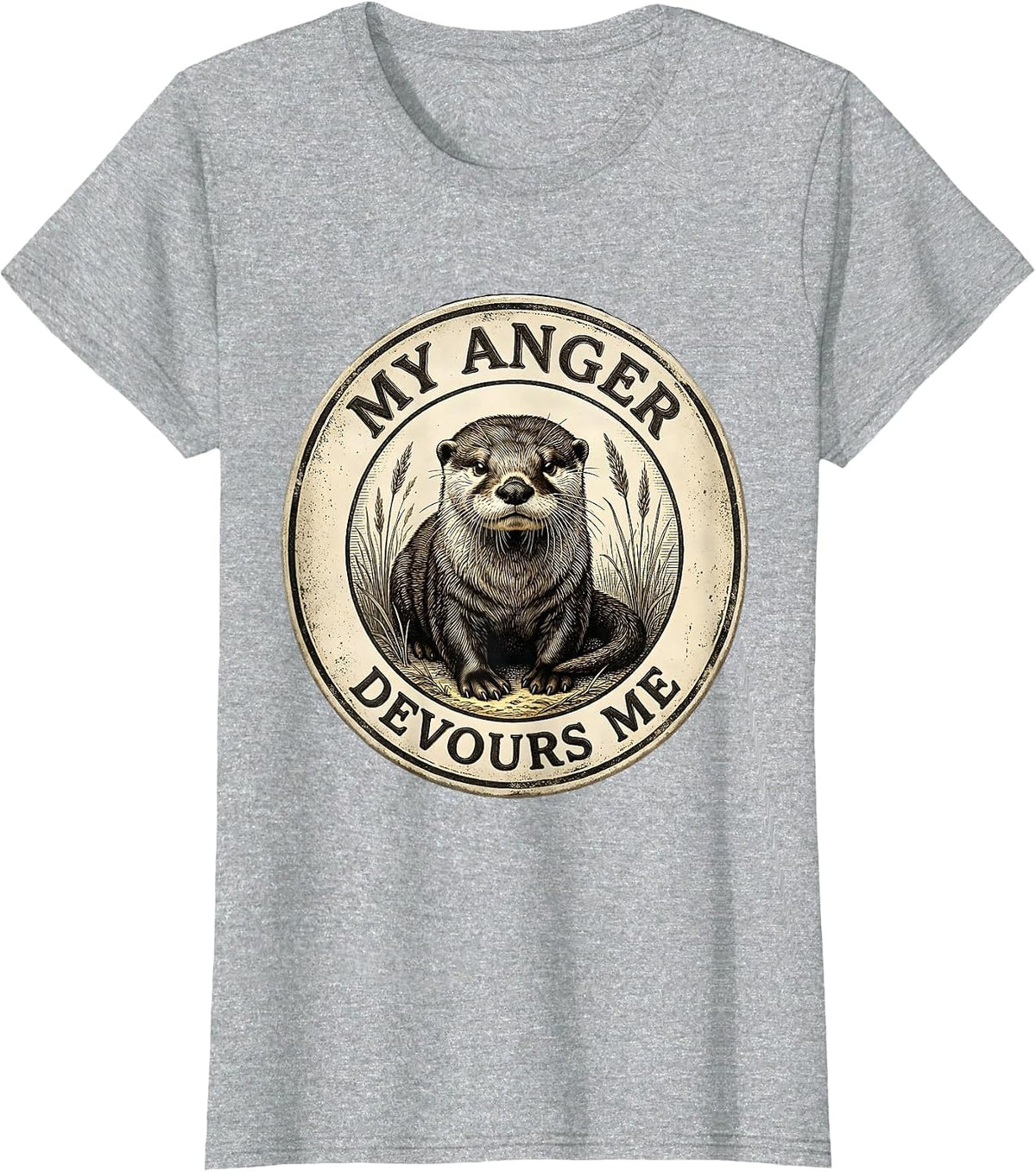 Women's My Anger Devours Me Funny Irony Cute Baby Otter Vintage T-Shirt - Heather Grey