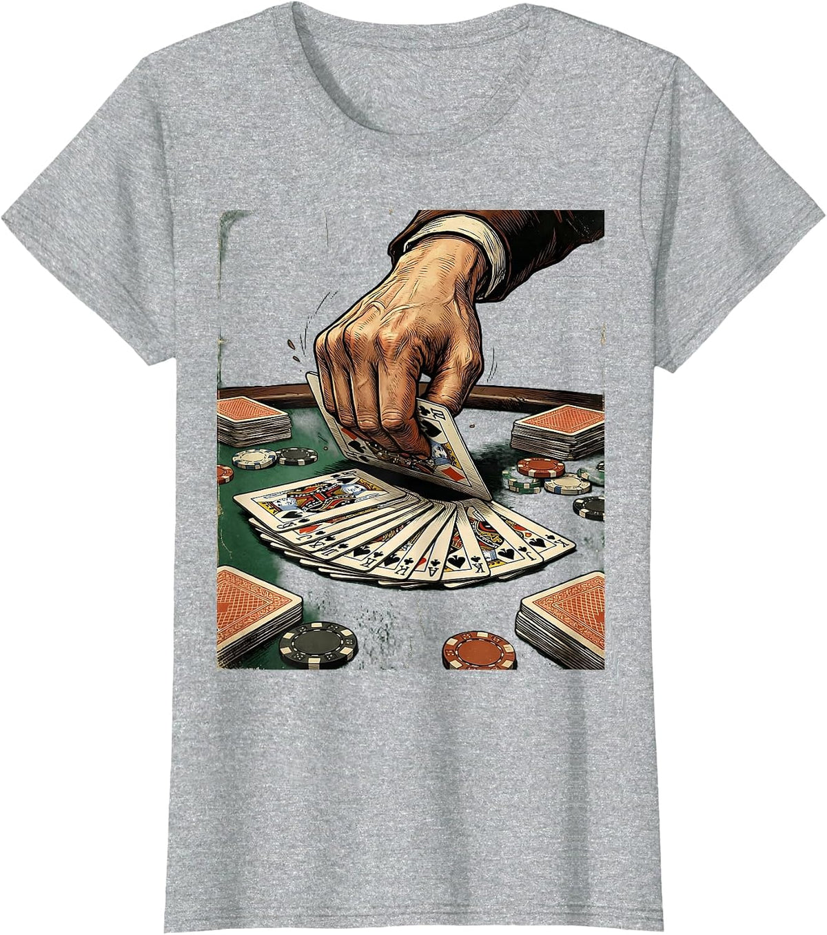 My Wife Beats Me Card Game Graphic Tee T-Shirt - Heather Grey