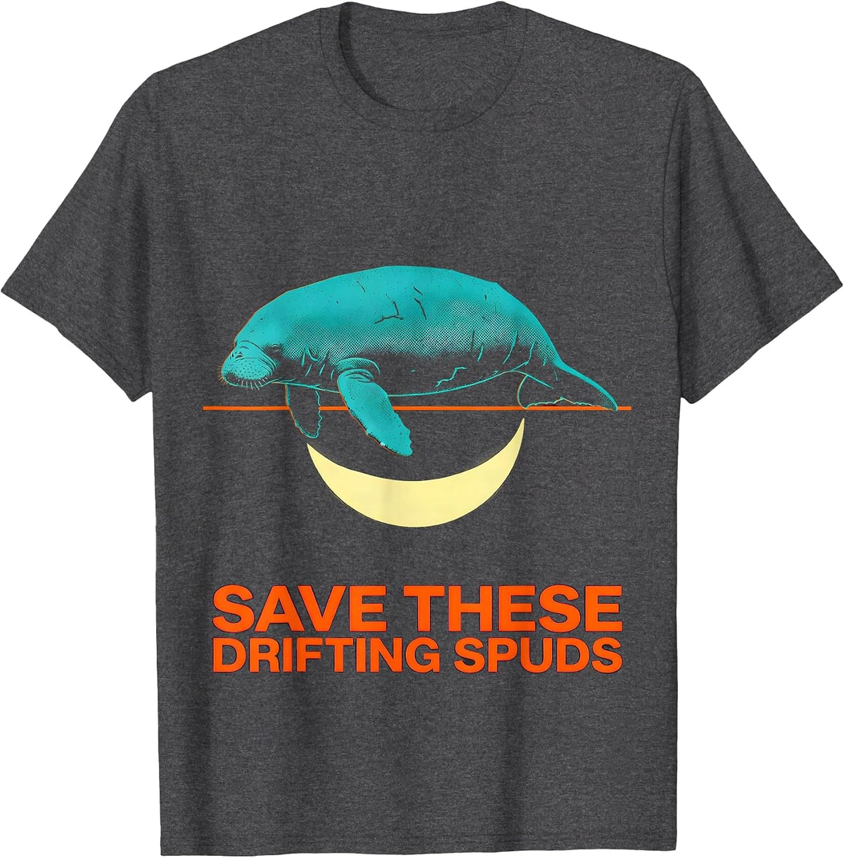 Men's Save These Drifting Spuds Funny Manatee Sea Cow Pun Humor T-Shirt - Dark Heather Grey