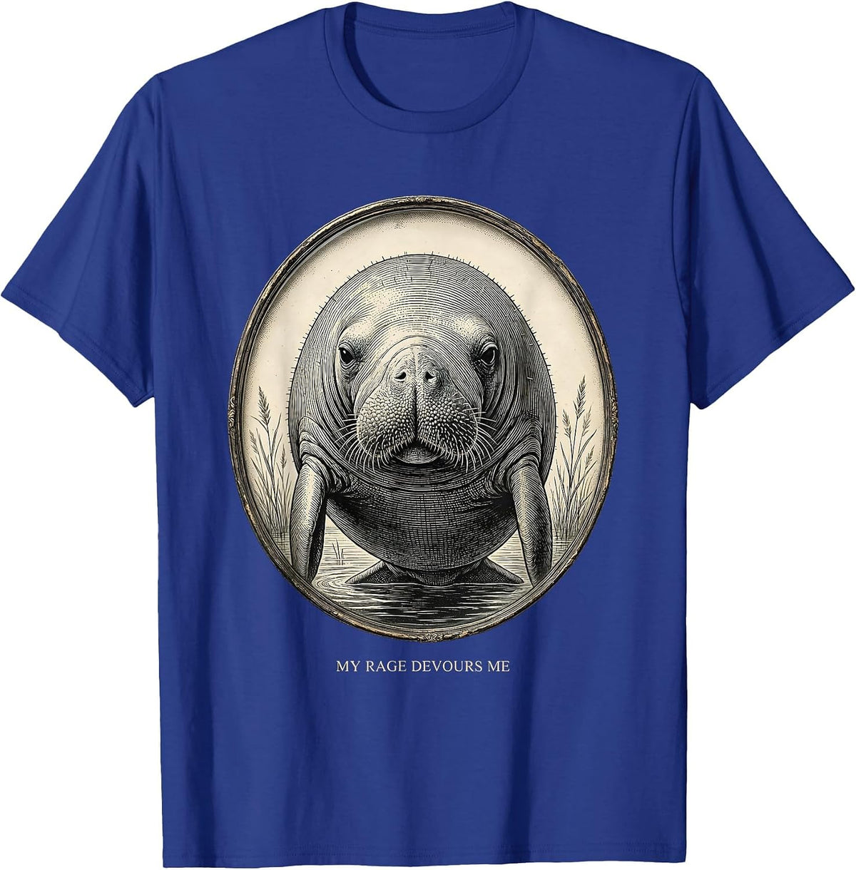 My Rage Devours Me Funny Manatee Ironic Animal Meme Humor T-Shirt - Royal Blue