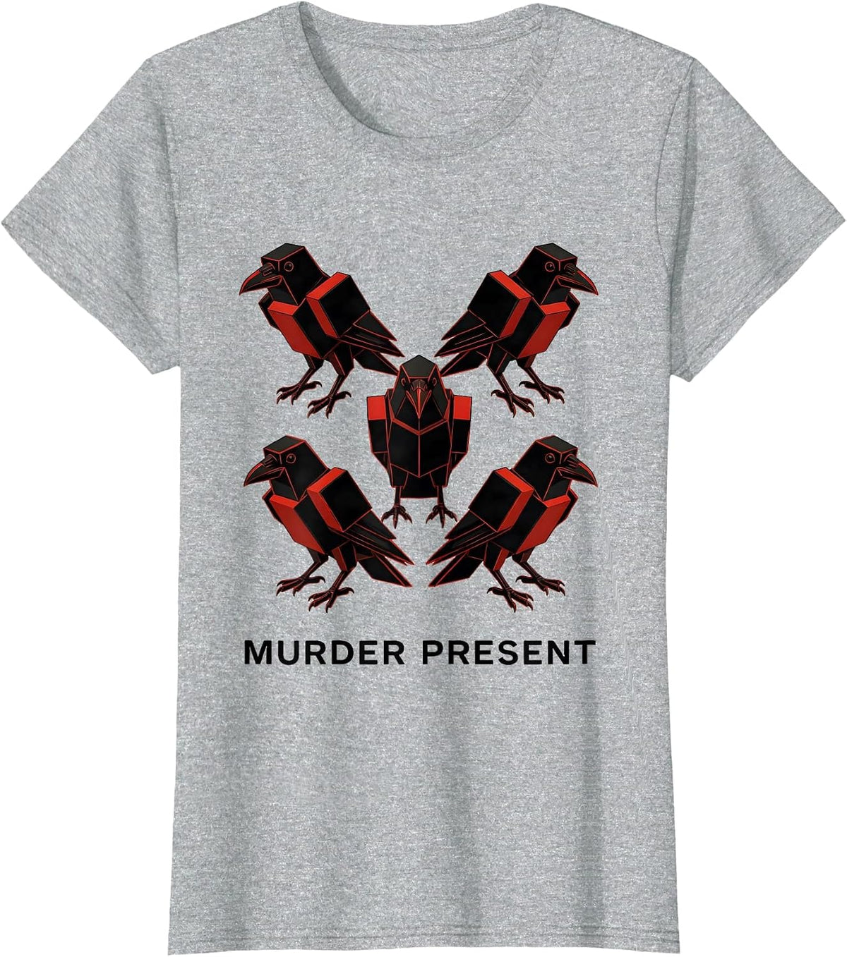 MURDER PRESENT Geometric Crow Dark Humor Bird Lover Gothic T-Shirt - Heather Grey