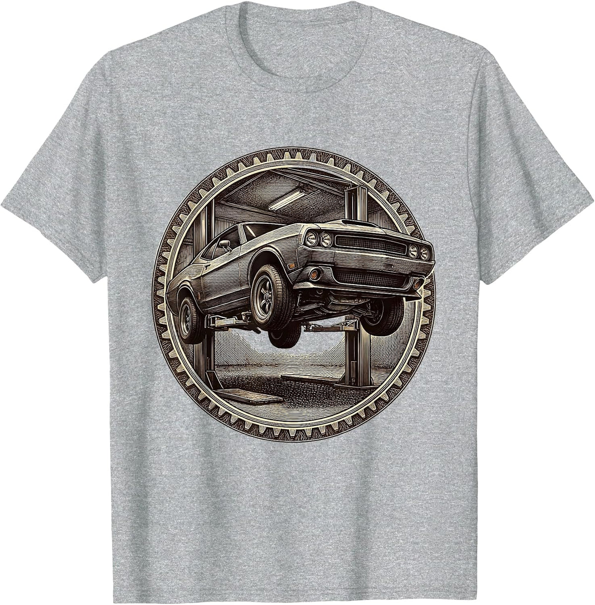 Men's Valley Forge Automotive Raised Car Hydraulic Lift T-Shirt - Heather Grey
