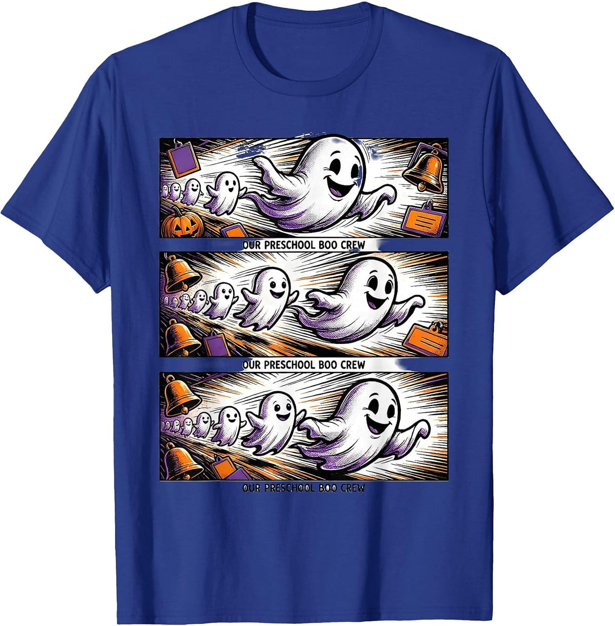 Our Preschool Boo Crew Comic Book Ghost Teacher Halloween T-Shirt - Royal Blue