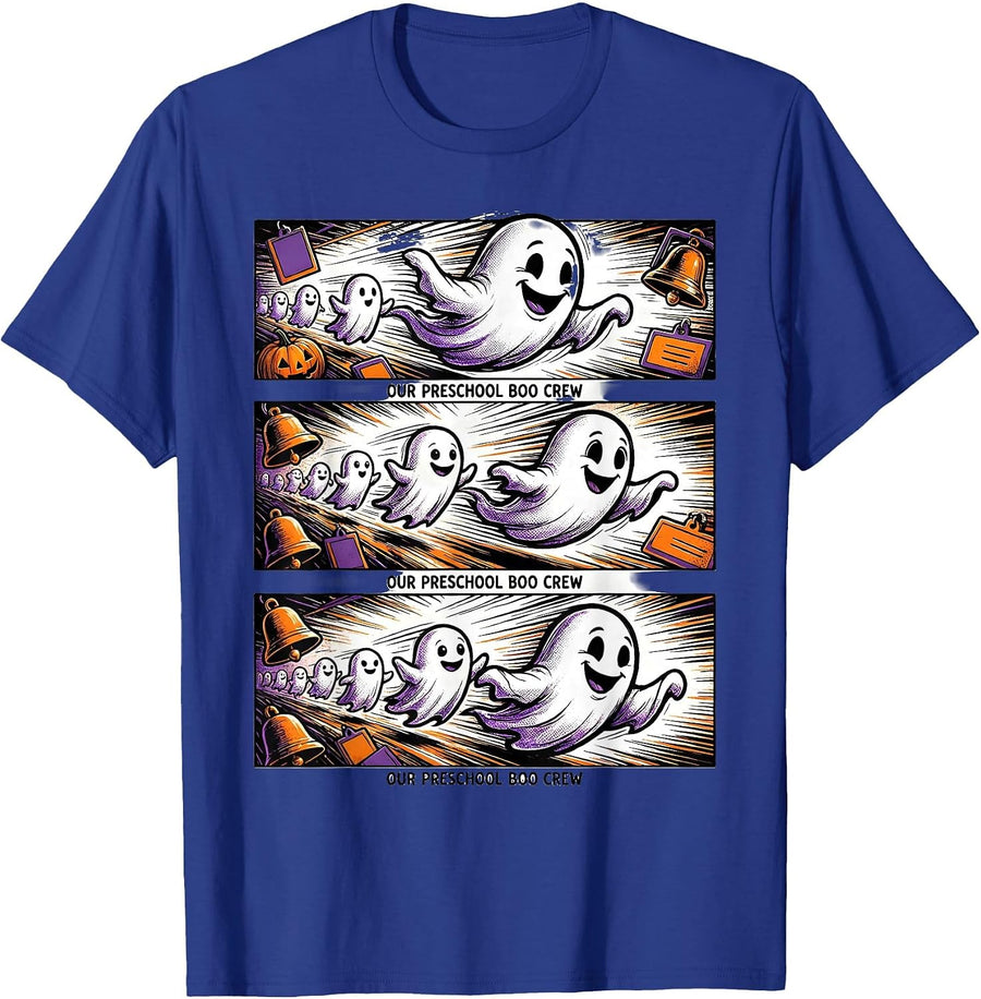 Our Preschool Boo Crew Comic Book Ghost Teacher Halloween T-Shirt - Royal Blue