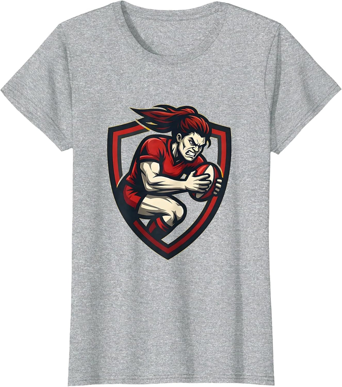 Women's Rugby Tackle Illustration Graphic Design T-Shirt - Heather Grey
