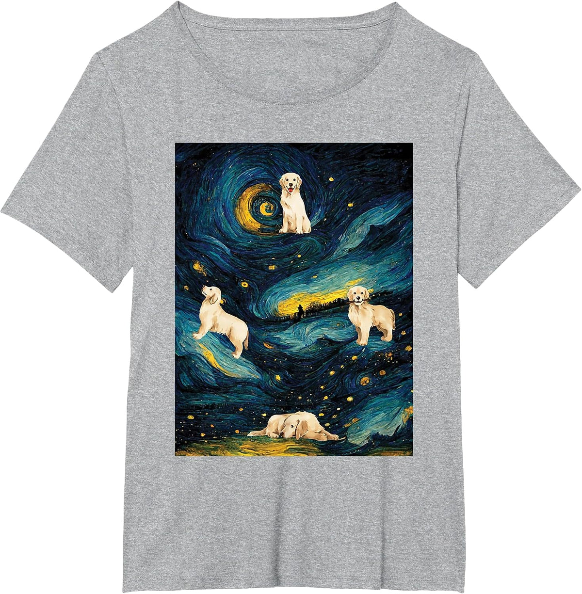 Starry Night Golden Retriever Dog - Canine Lover Pet Owner T-Shirt - Heather Grey