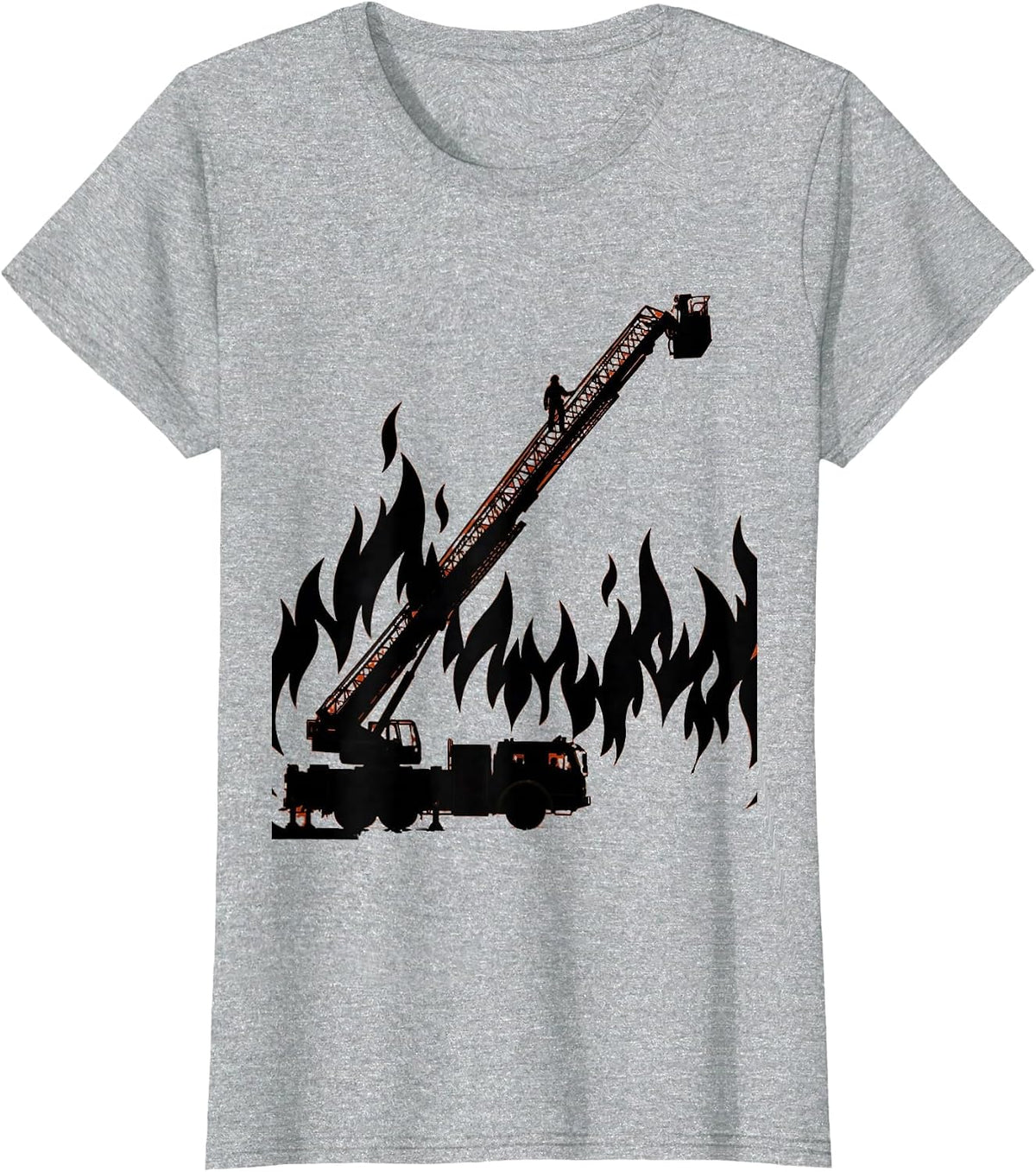 Aerial Ladder Firefighter Blaze Graphic Tee T-Shirt - Heather Grey