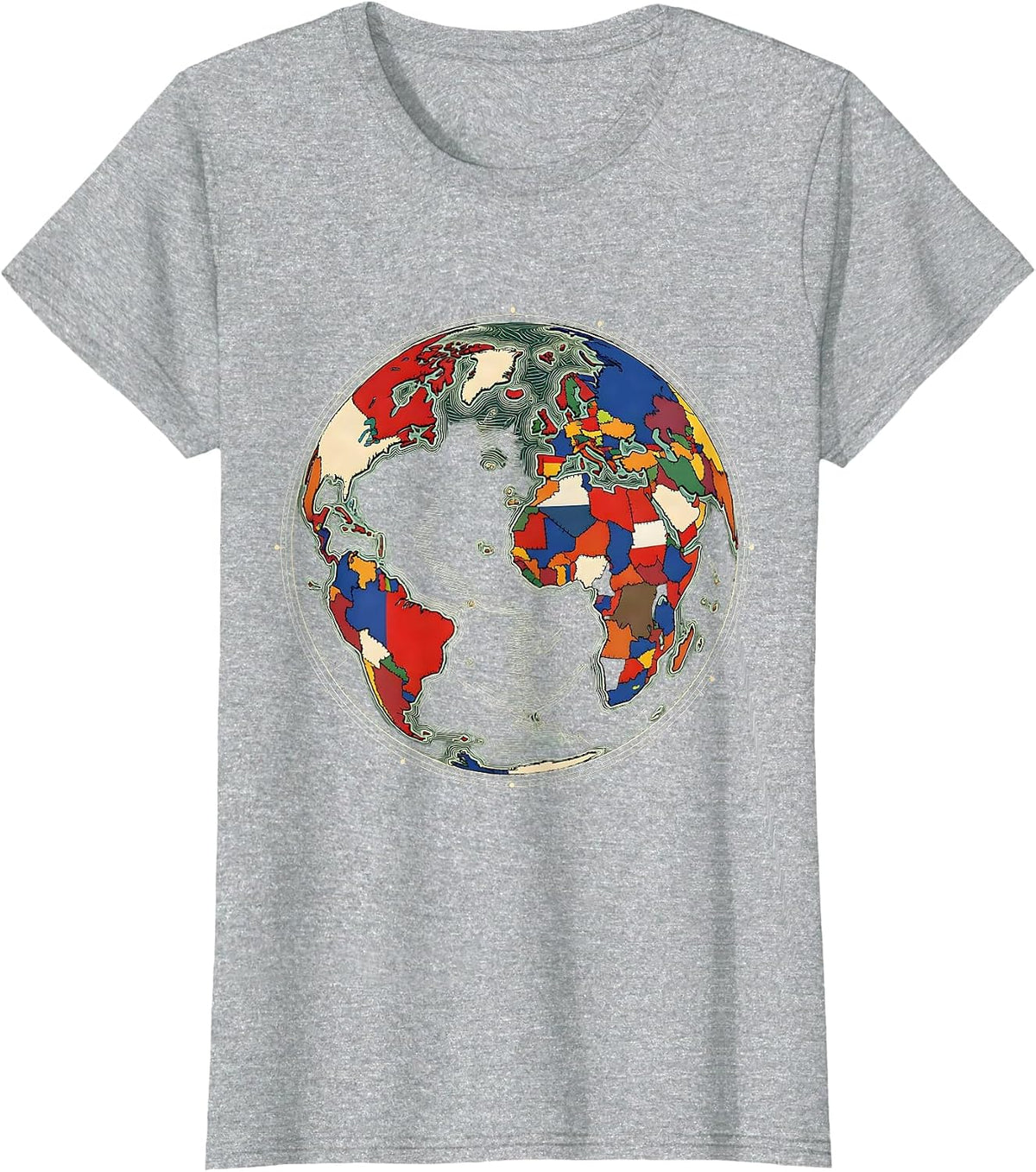 Global Flags Mosaic Geography Lover Travel Enthusiast T-Shirt - Heather Grey
