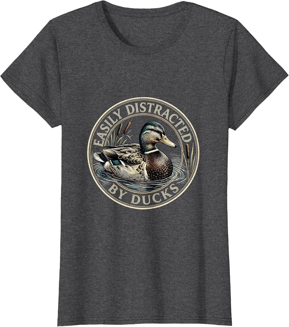 Women's Easily Distracted By Ducks Funny Duck Lover Design T-Shirt - Dark Heather Grey