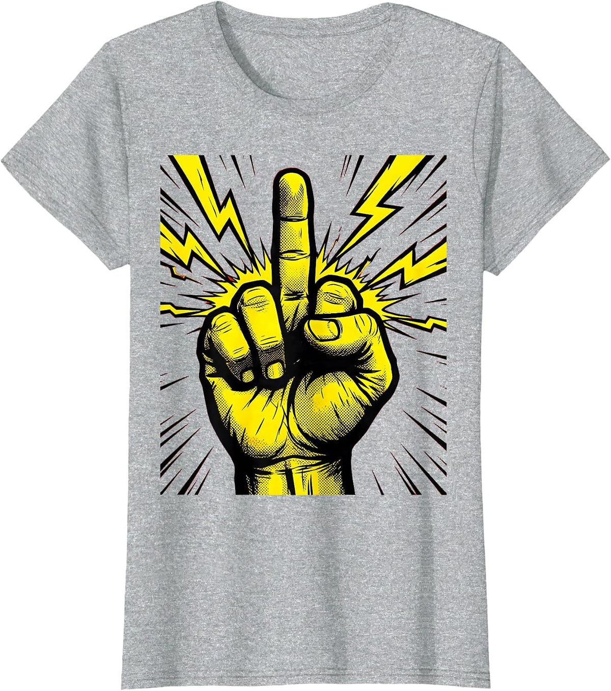 Women's Middle Finger Lightning Bolt Graphic Design T-Shirt - Heather Grey