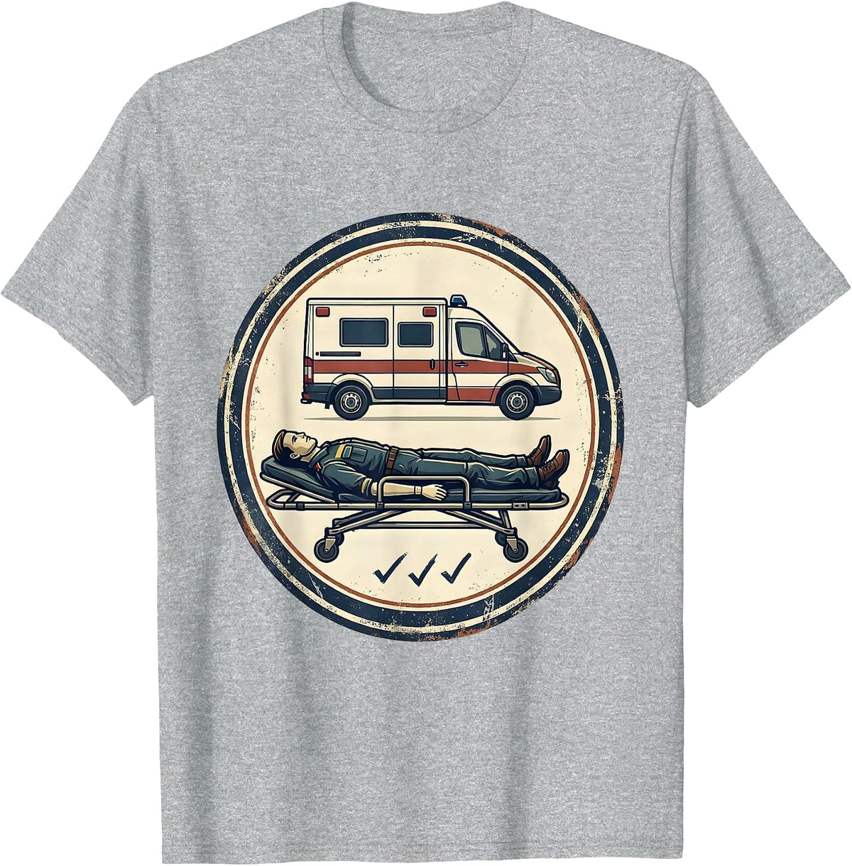 Men's Sealed Ambulance Badge Vintage EMT Paramedic Crew T-Shirt - Heather Grey