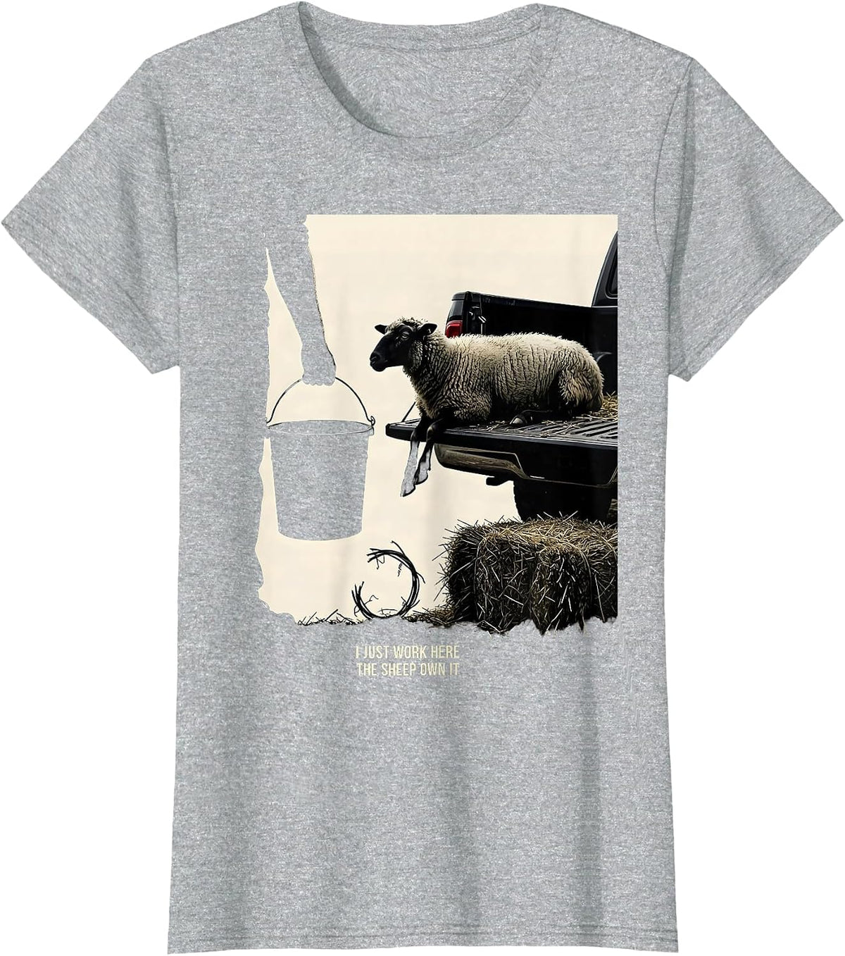 Women's I Just Work Here The Sheep Own It Funny Goat Farmer Owner T-Shirt - Heather Grey