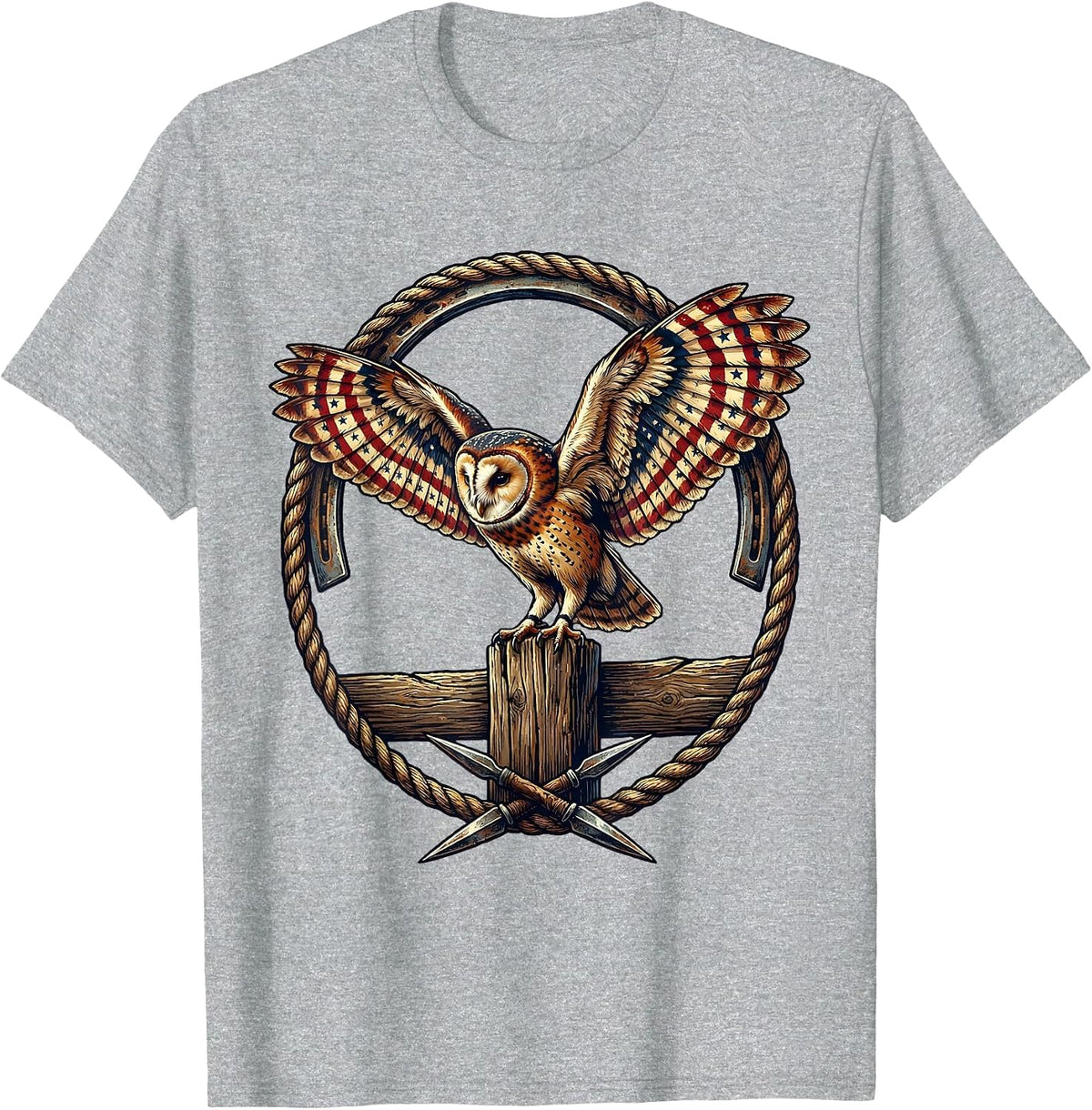 Men's Barn Owl on Fence Post Illustration T-Shirt - Heather Grey