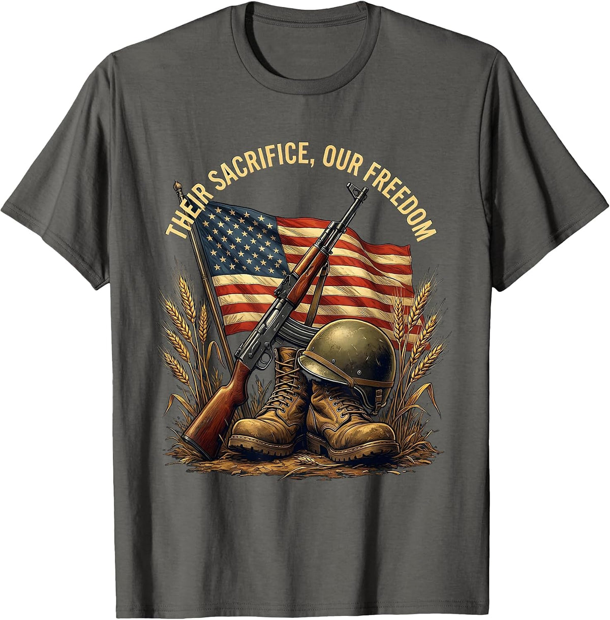 Home of the Free Because of the Brave Design T-Shirt - Asphalt Grey