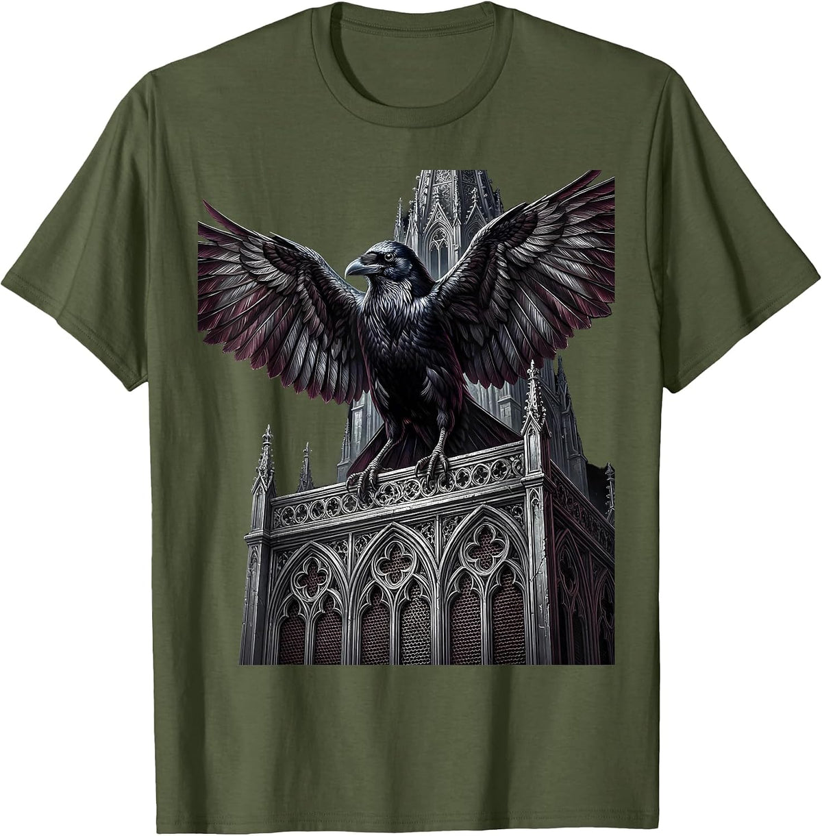 Men's Raven on Concert Speaker Graphic Design T-Shirt - Olive Green