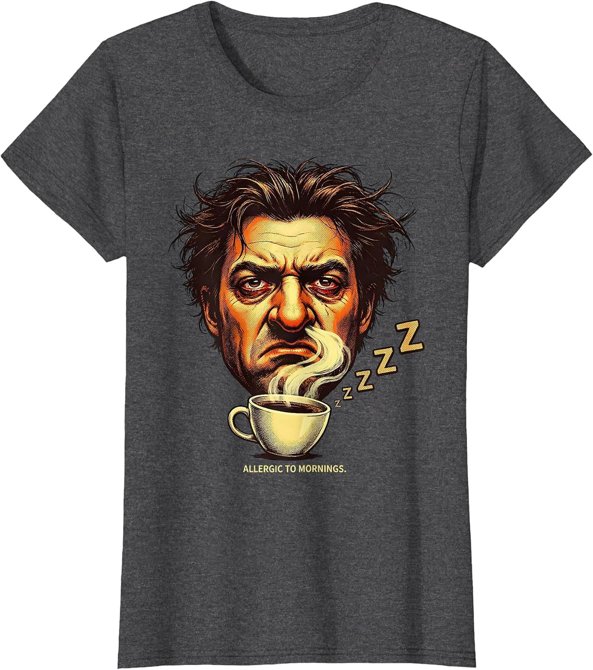 Women's Allergic To Mornings Funny Sleep Lover Design T-Shirt - Dark Heather Grey