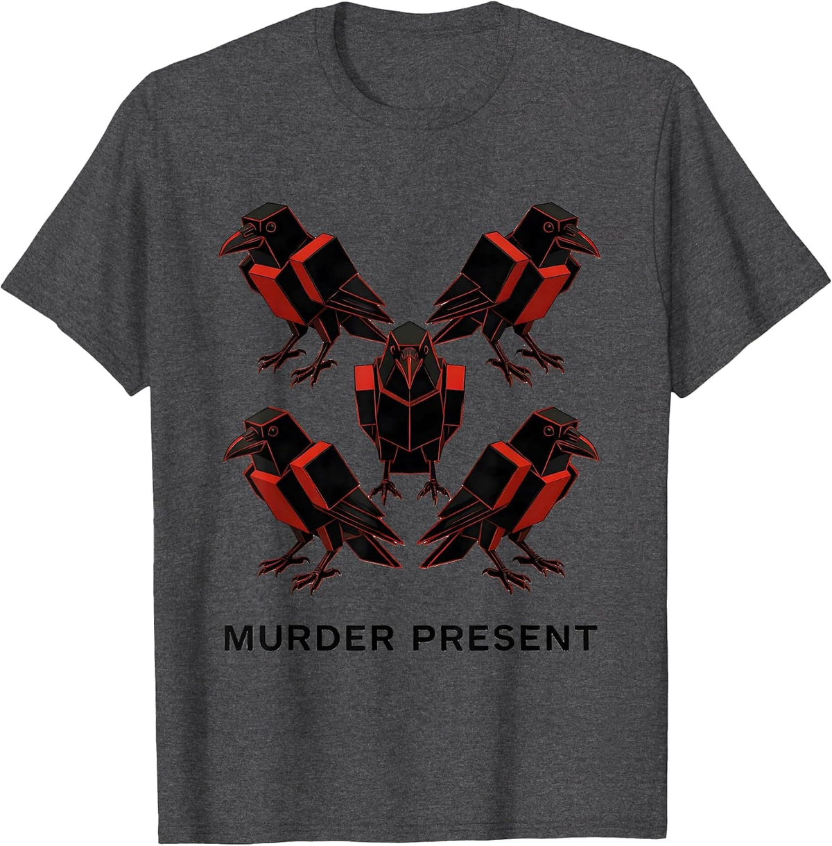MURDER PRESENT Geometric Crow Dark Humor Bird Lover Gothic T-Shirt - Dark Heather Grey