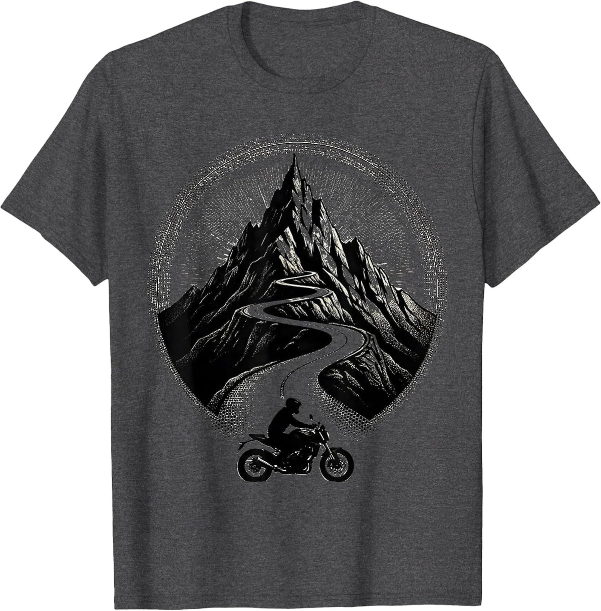 Mountain Road Lone Biker Scenic Riding Graphic T-Shirt - Dark Heather Grey
