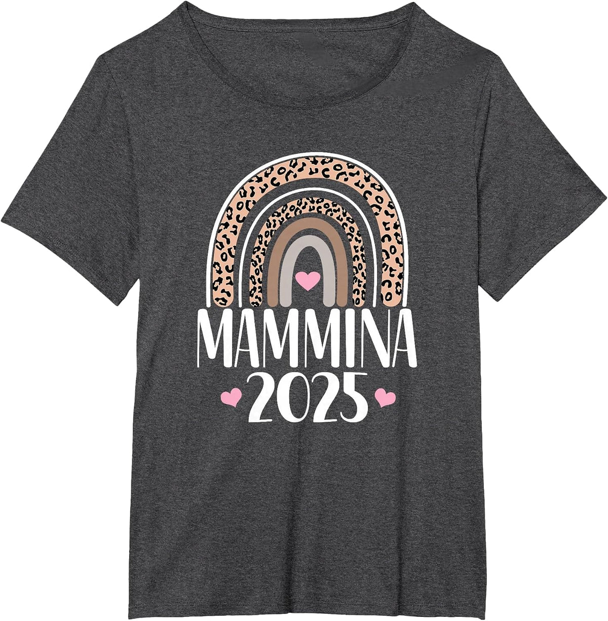 Mammina 2025 Italian Mommy Announcement Leopard Rainbow T-Shirt - Dark Heather Grey