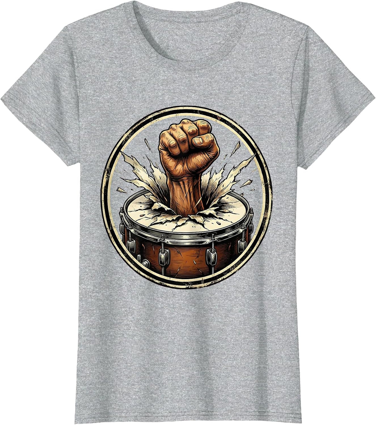 Fist Through Bass Drum Rock Band Graphic T-Shirt - Heather Grey