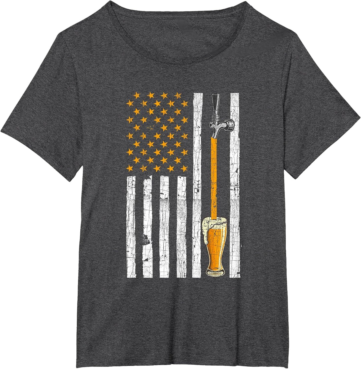 American Flag Beer Tap Funny Humorous Beer Lover 4th of July T-Shirt - Dark Heather Grey