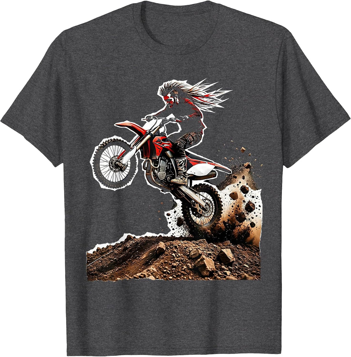 Mullet Dirt Bike Rider Gen X Nostalgia Graphic T-Shirt - Dark Heather Grey