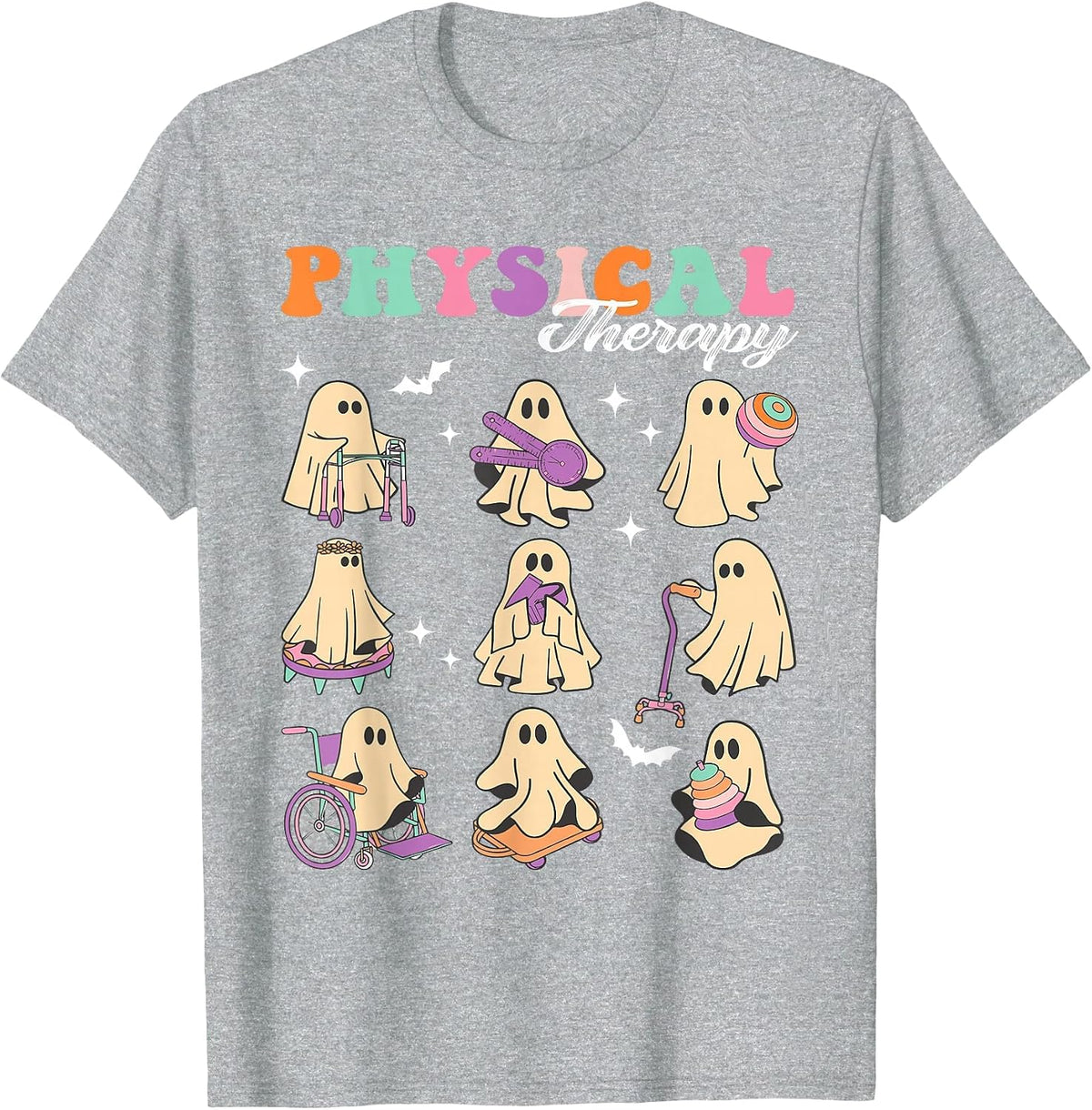 Ghost Physical Therapy Physical Therapist Halloween Groovy T-Shirt - Heather Grey