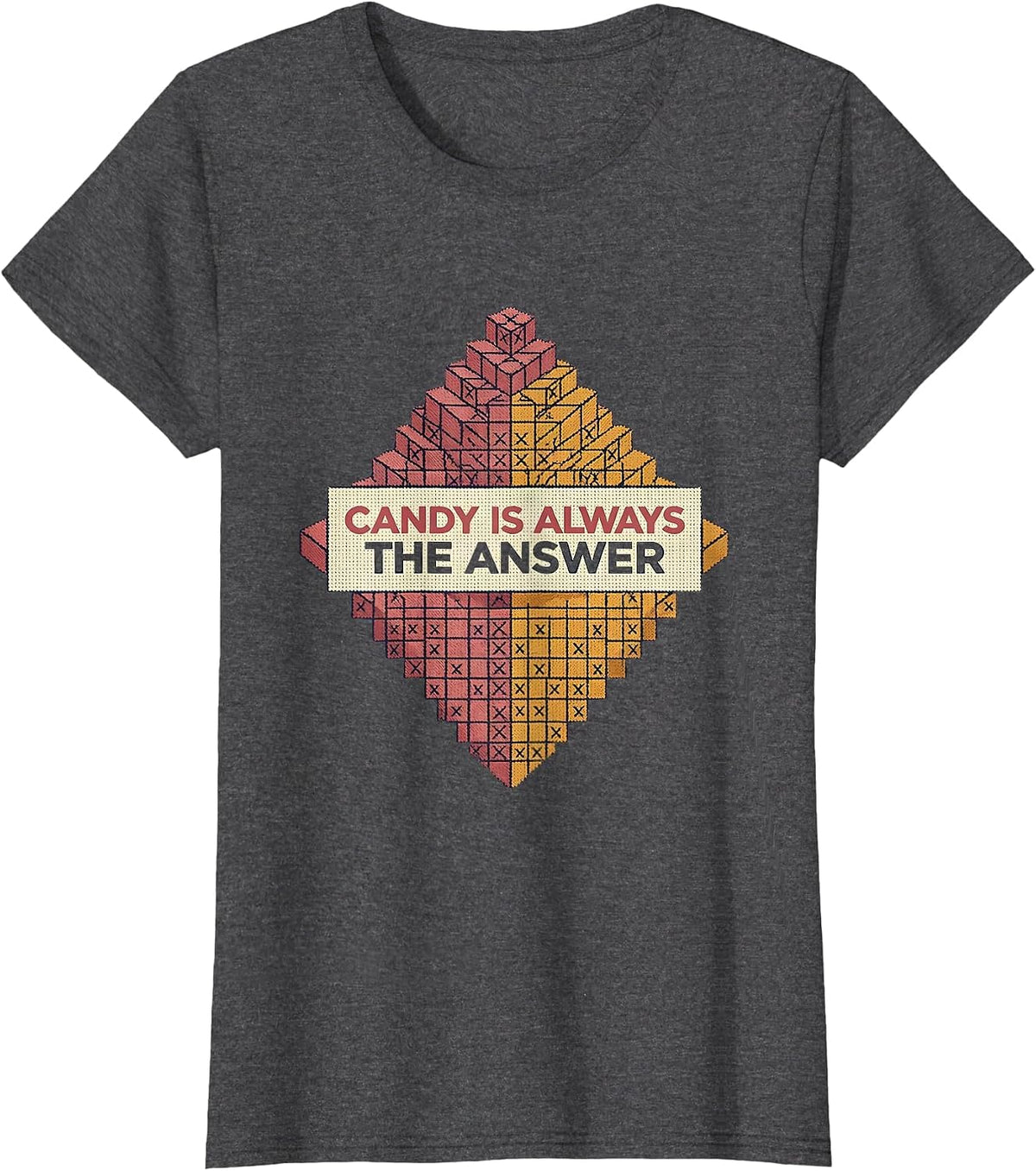 Women's Candy Is Always The Answer Sweet Tooth Design T-Shirt - Dark Heather Grey