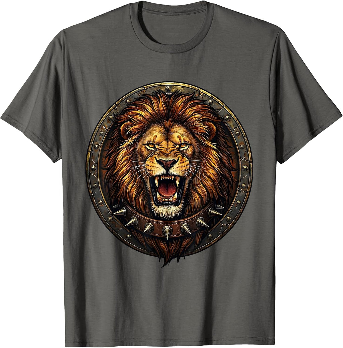 Roaring Lion Spiked Collar Rock Band Graphic T-Shirt - Asphalt Grey