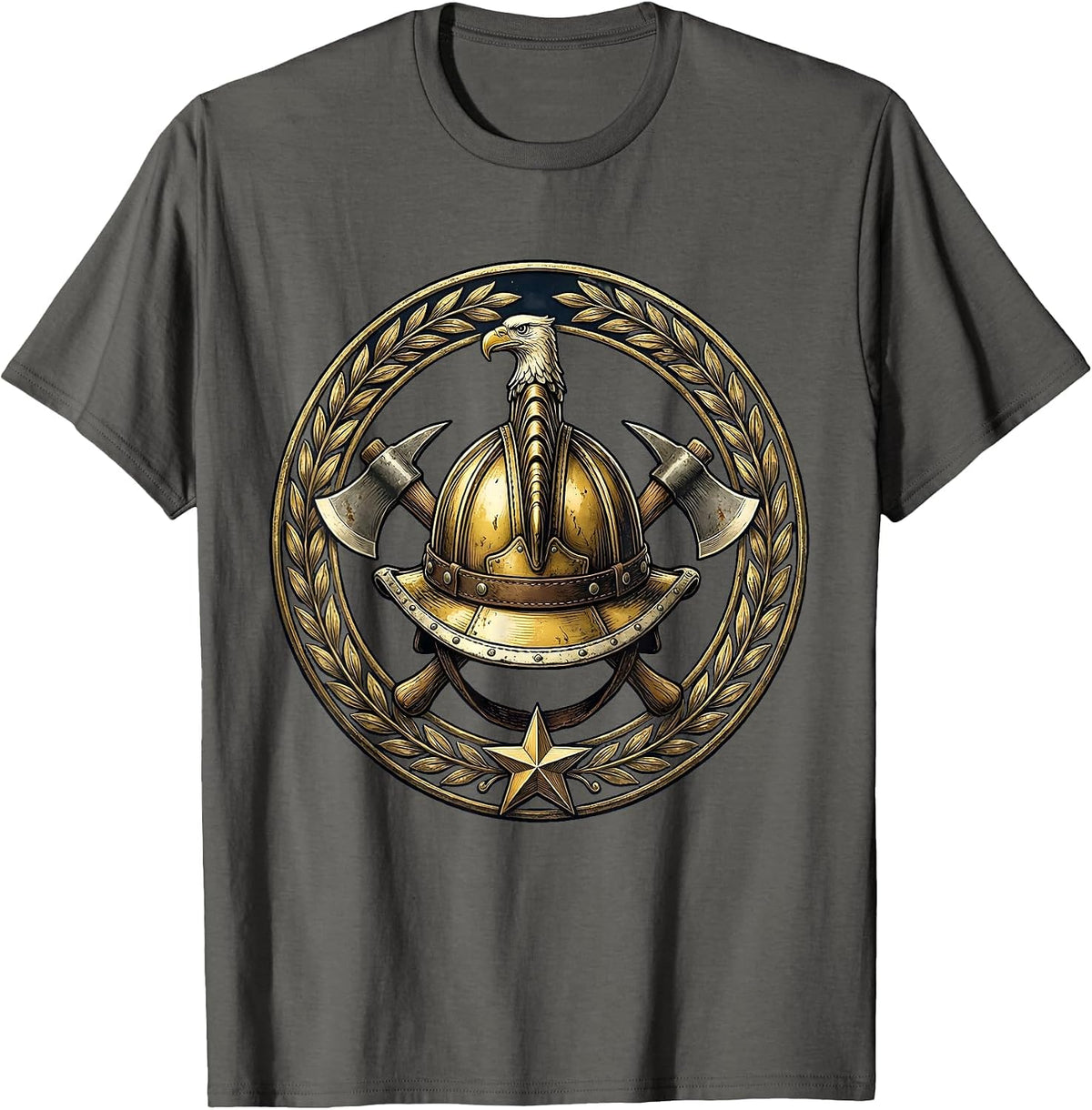 Vintage Fire Helmet Graphic Tee for Firefighters T-Shirt - Asphalt Grey