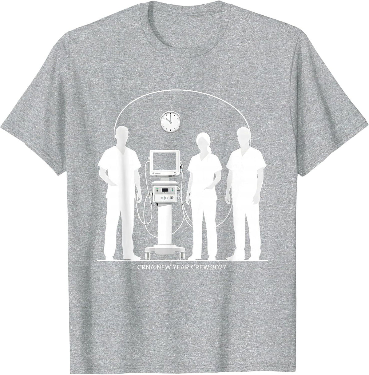 Men's CRNA New Year Crew 2027 Silhouetted Nurse Crew New Years Eve T-Shirt - Heather Grey