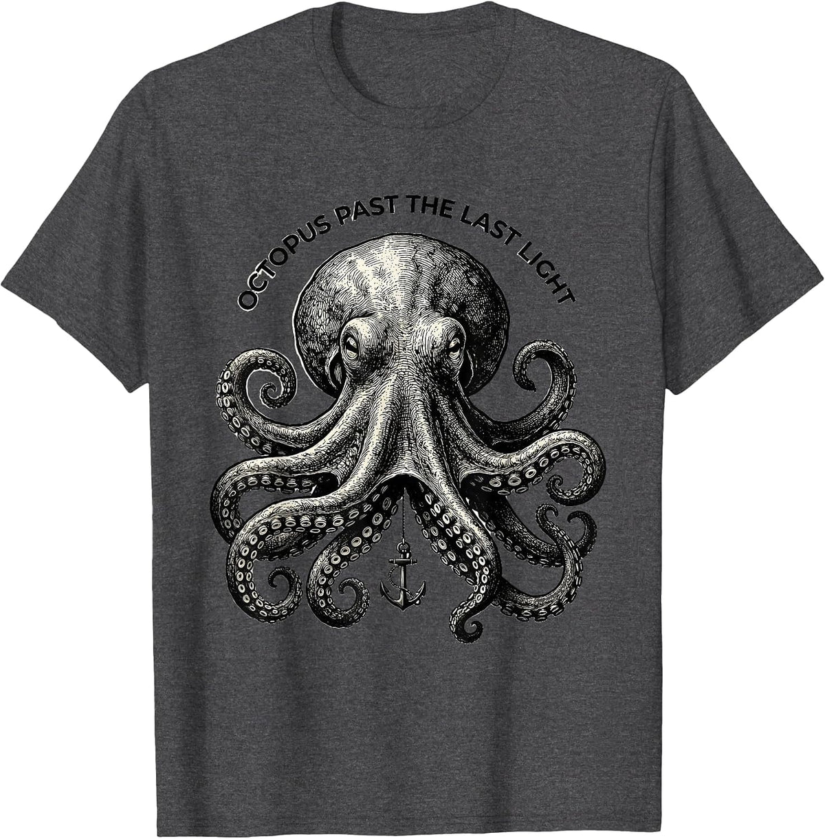 Octopus Past the Last Light Monochromatic Octopus Lover T-Shirt - Dark Heather Grey