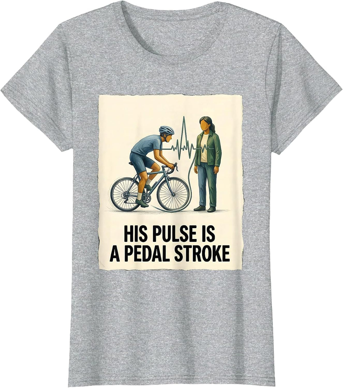 His Pulse Is a Pedal Stroke Vintage Cyclist Bike Biking T-Shirt - Heather Grey