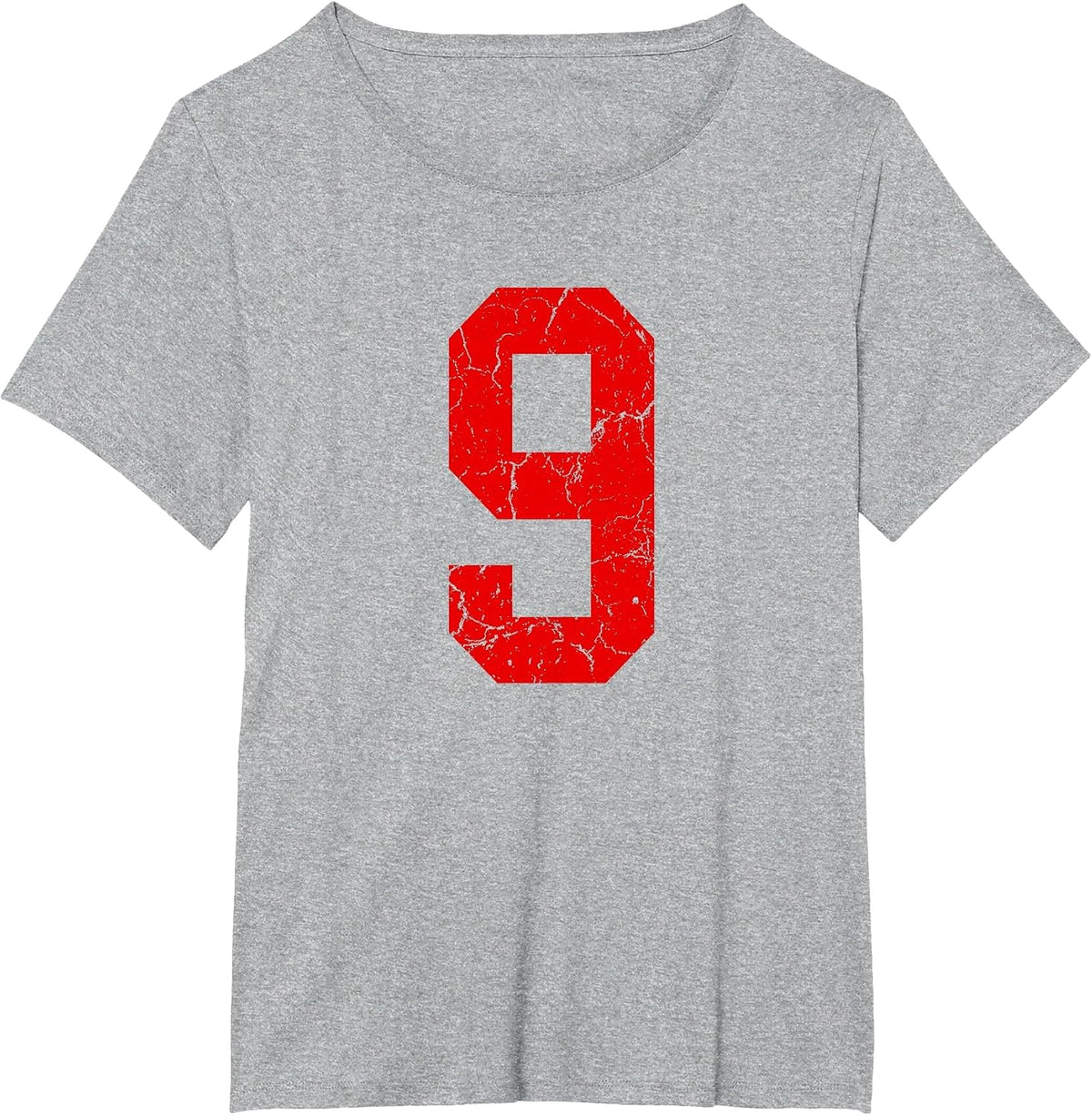 Distressed Red Number 9 Jersey Player Uniform #9 T-Shirt - Heather Grey